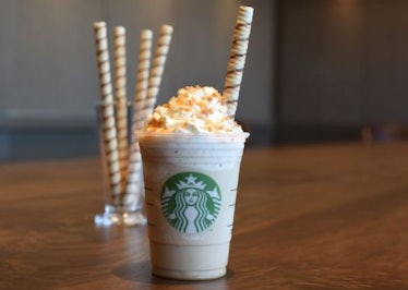 The strongest Starbucks Caramel drinks ranked by caffeine includes the Caramel Ribbon Crunch Frappuc...