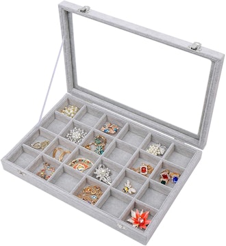 Stylifing Velvet Jewelry Organizer With Clear Lid