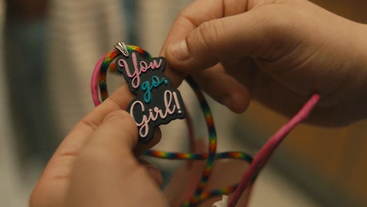 Jeanette's "You Go, Girl" necklace from Freeform's 'Cruel Summer' also on Hulu