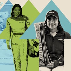 A collage with British Racing Driver Jamie Chadwick