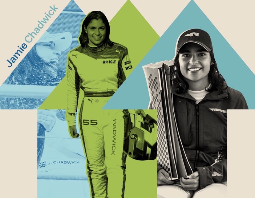 A collage with British Racing Driver Jamie Chadwick