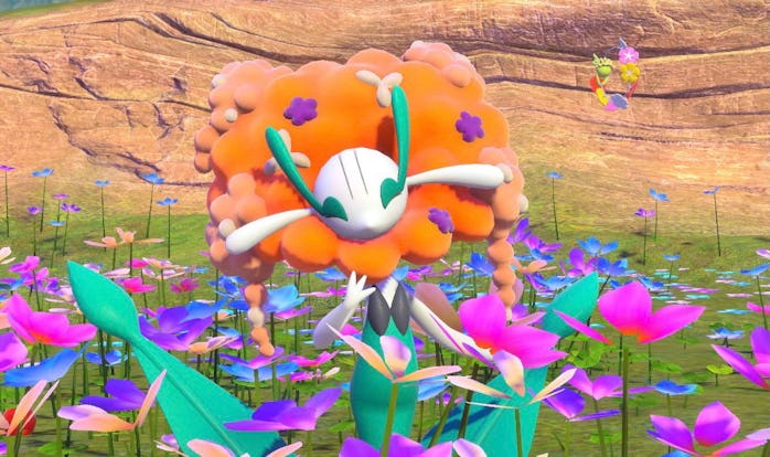 A Pokémon in a filed of flowers