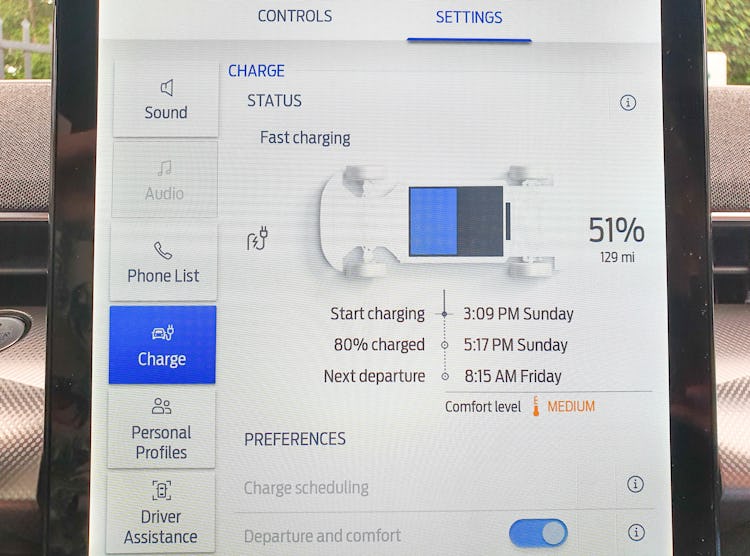 Ford Mustang Mach-E First Edition AWD Carbonized Gray charging display