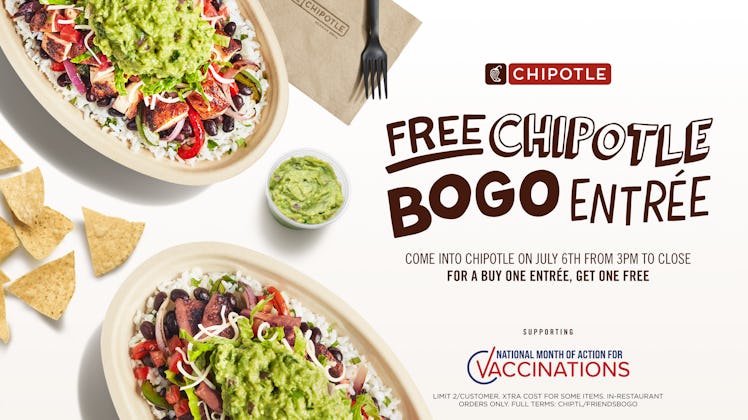 You can get Chipotle's BOGO deal for July 6 in-store.