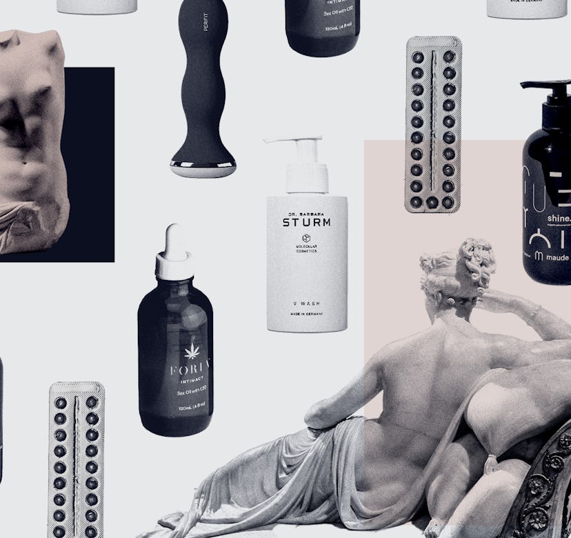 Collage of many vagina care product packages