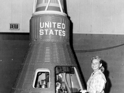 Here's Jerrie Cobb with a Mercury capsule in the early '60s. The late Cobb was one of the "Mercury 1...