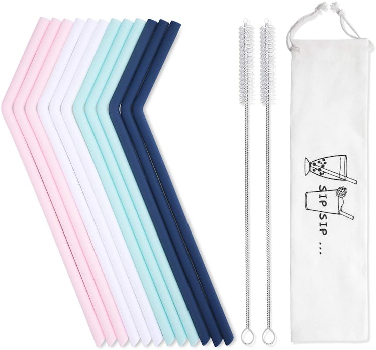 Reusable Silicone Straws with Case (12 Pieces)