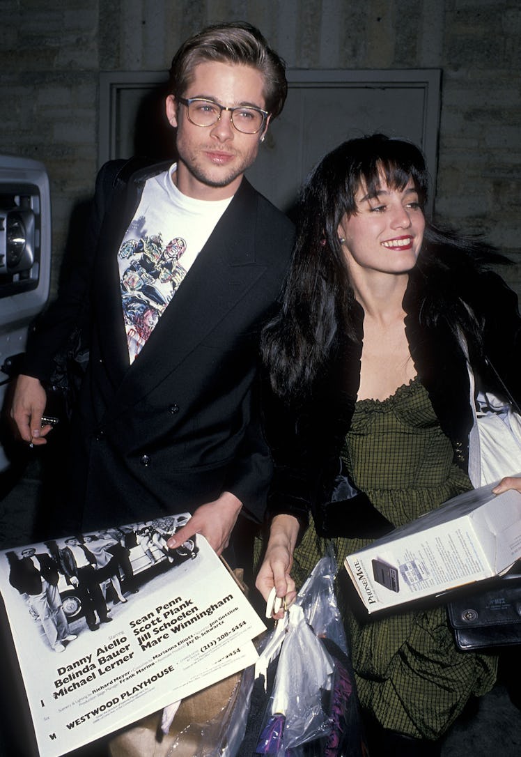 Brad Pitt attending the Hurlyburly play with Jill Schoelen in 1989