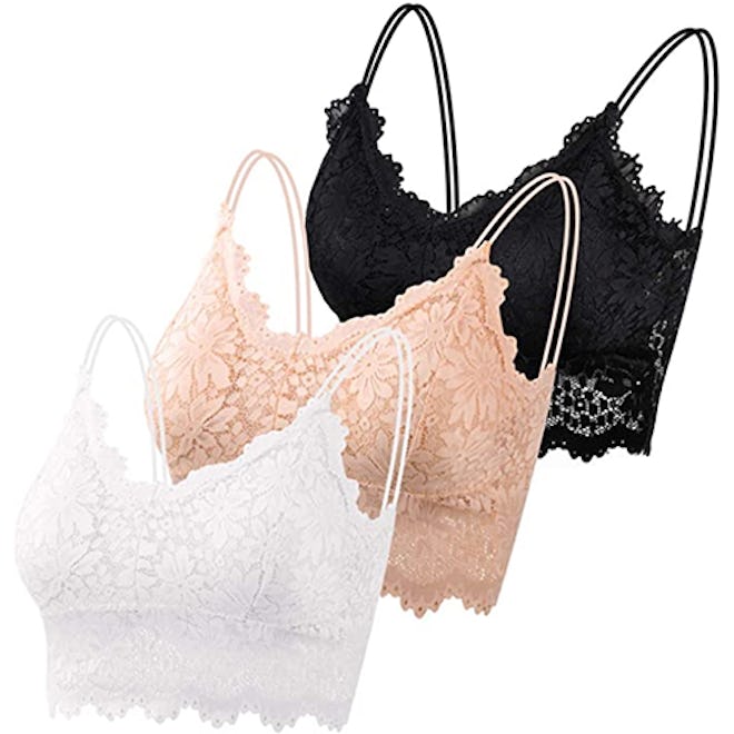 PAXCOO Lace Spaghetti Strap Bralettes (3-Pack)