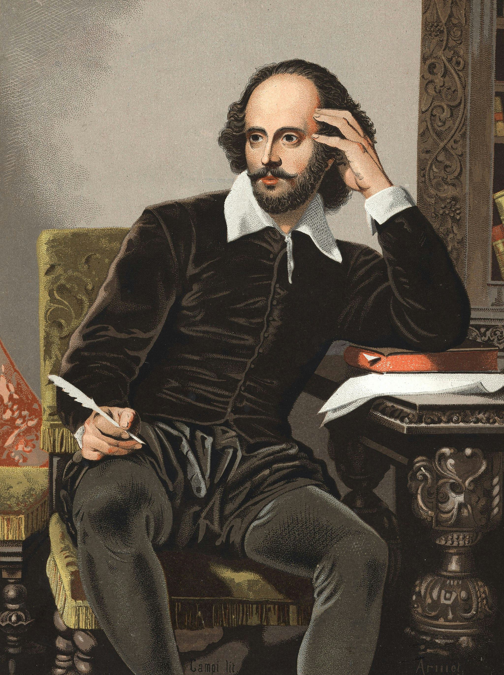 Portrait of William Shakespeare looking spry and intellectual.