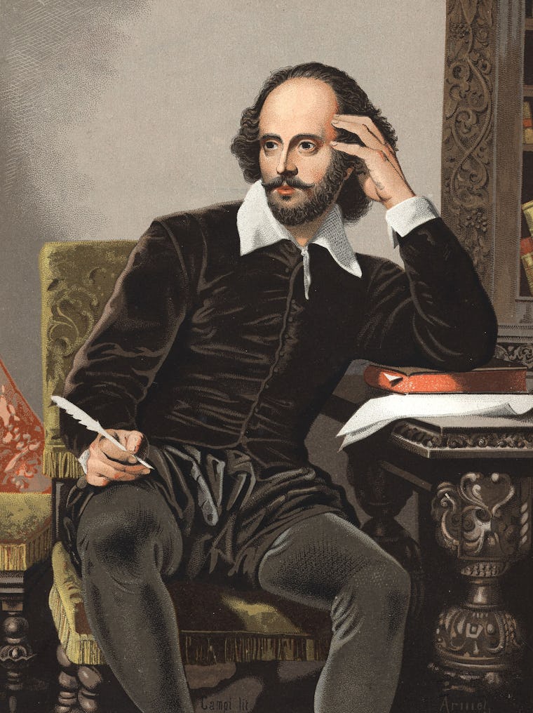 Portrait of William Shakespeare looking spry and intellectual.