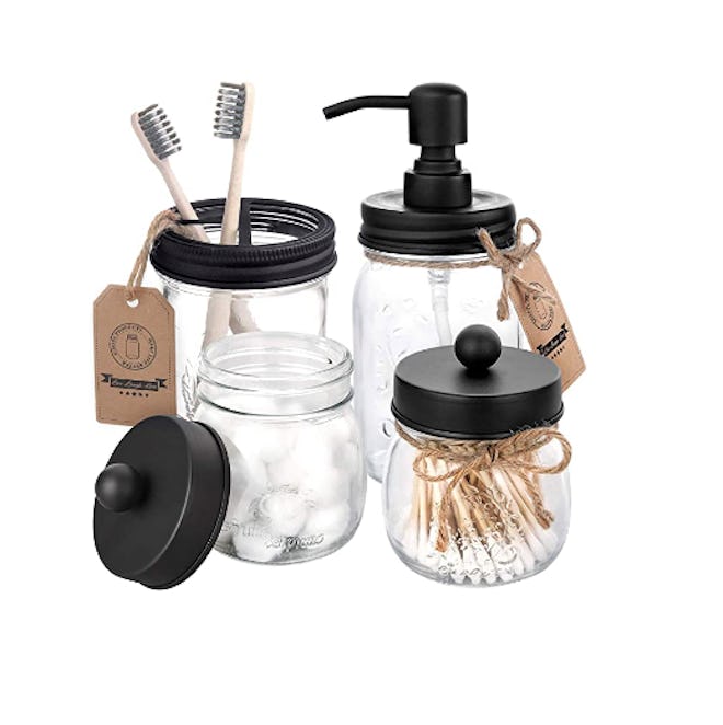 Mason Jar Bathroom Accessories Set (4-Piece)