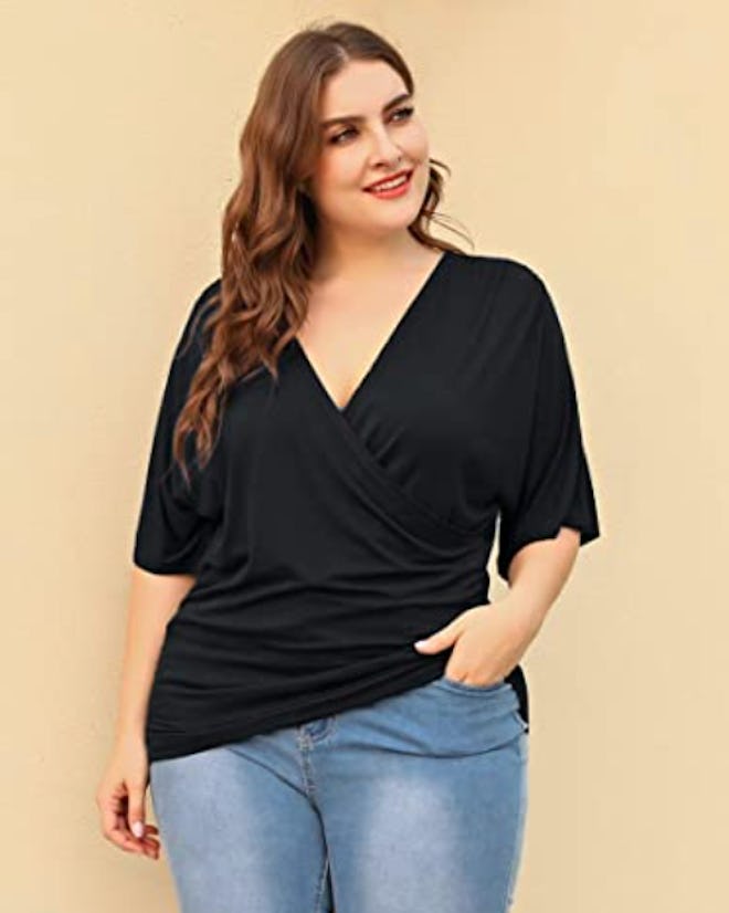 IN'VOLAND Plus Size V Neck Wrap Top