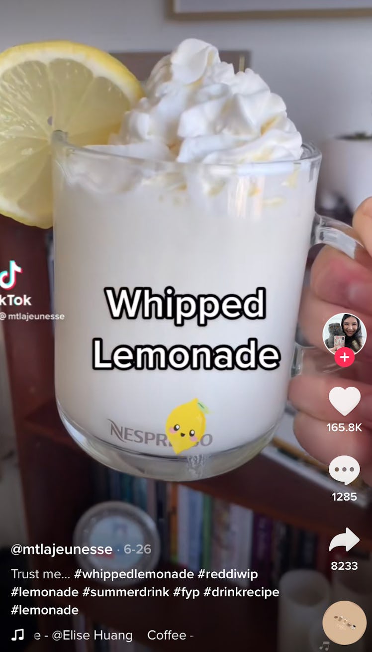 Whipped lemonade from TikTok topped with whipped cream is the perfect summer drink. 