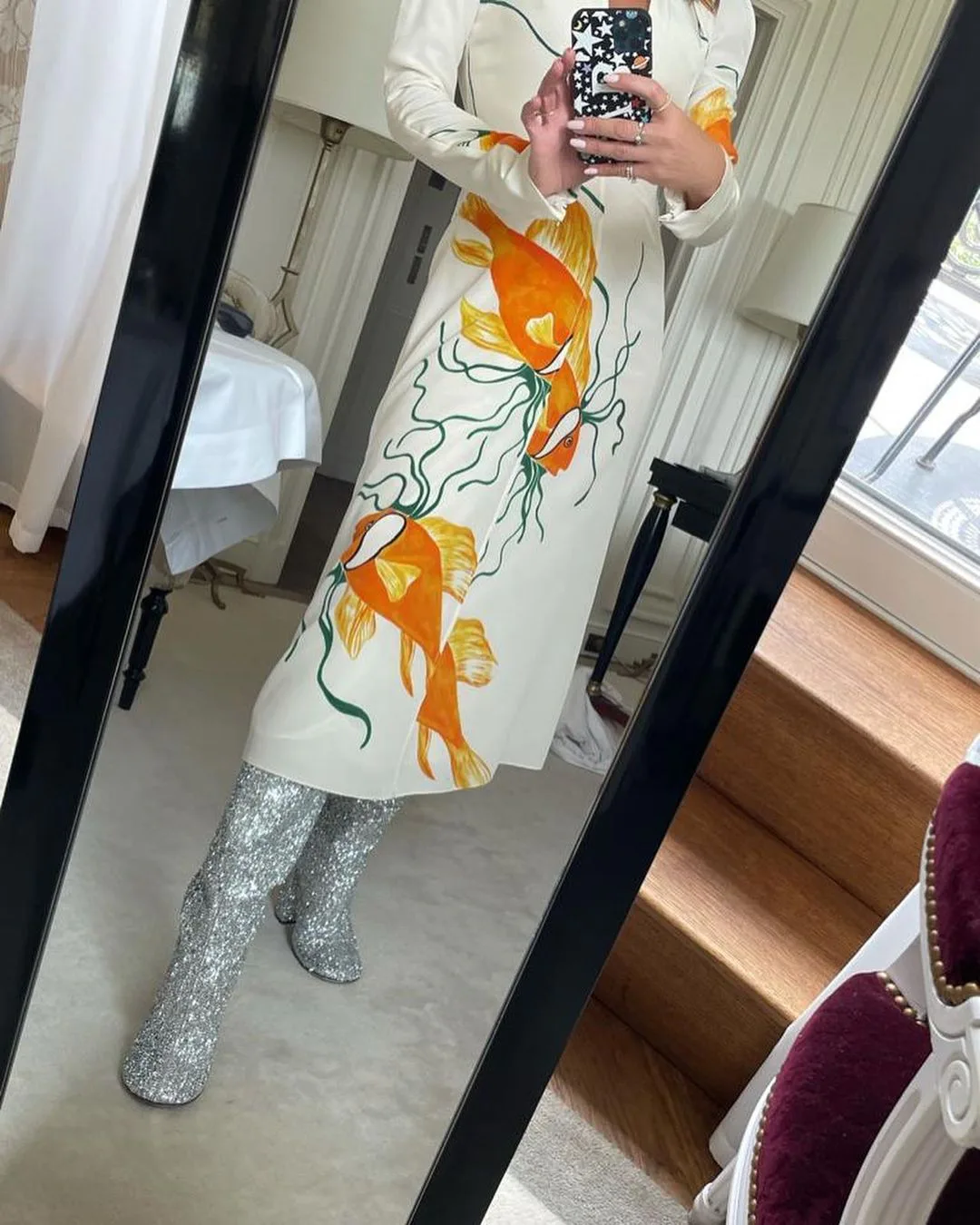 gold dress coat Eileen Goldfish Embroidered Maxi Slip Dress main image 0