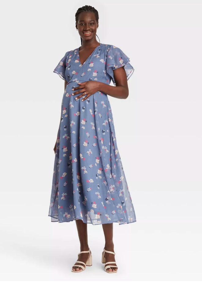 The Nines by HATCH™ Flutter Short Sleeve Chiffon Maternity Dress