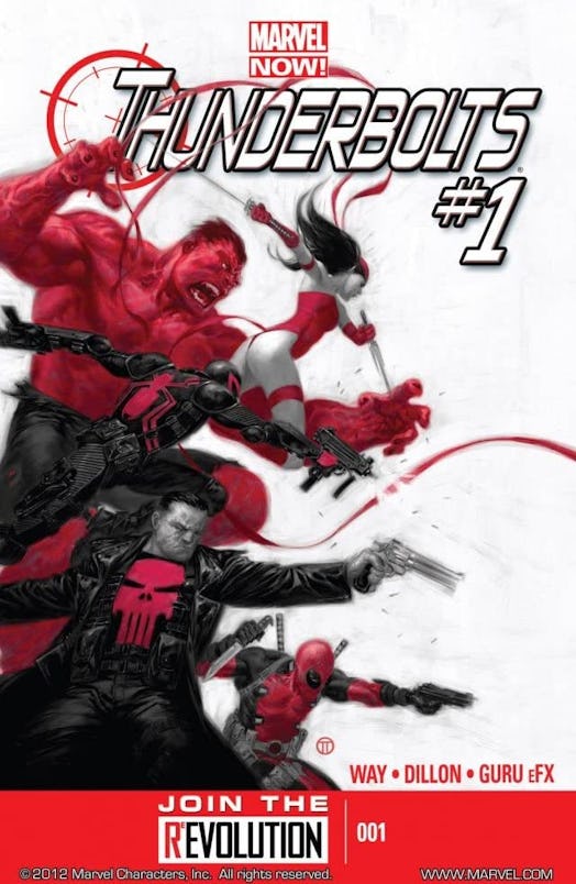 Cover of Thunderbolts #1 (2012), which included Red Hulk, Elektra, Agent Venom, Deadpool, and the Pu...