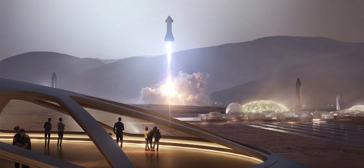 An artist's impression of the Starship landing on Mars.