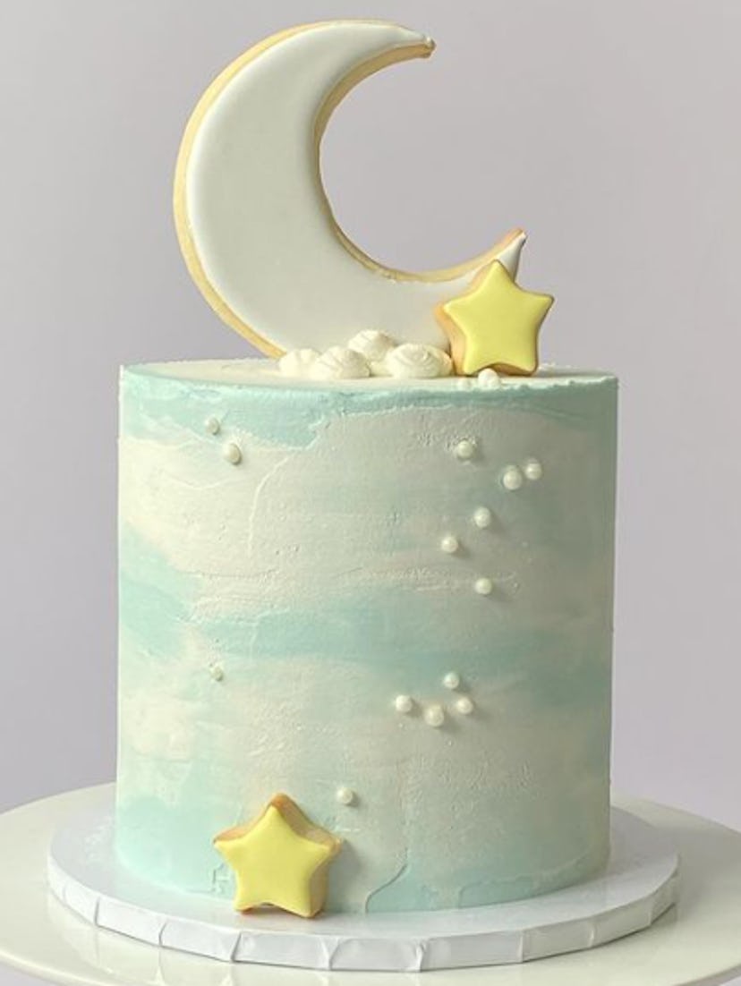 Moon and stars baby shower cake
