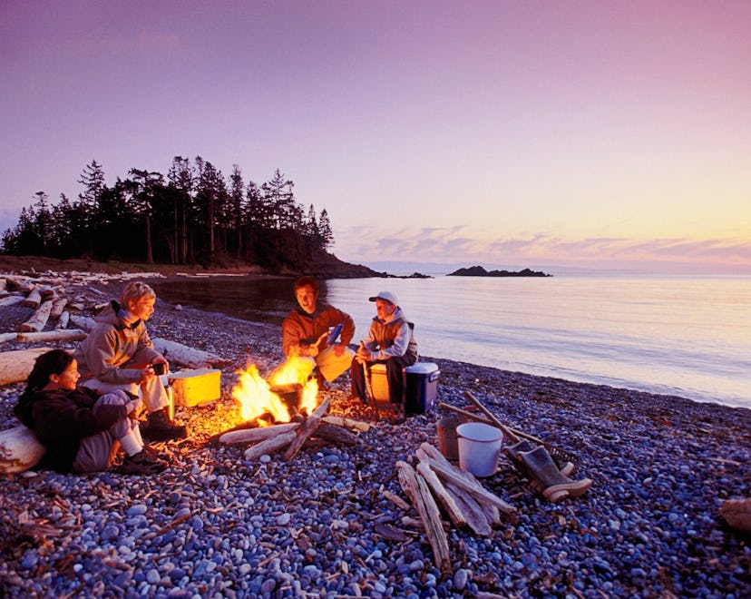 friends cooking around a campfire
