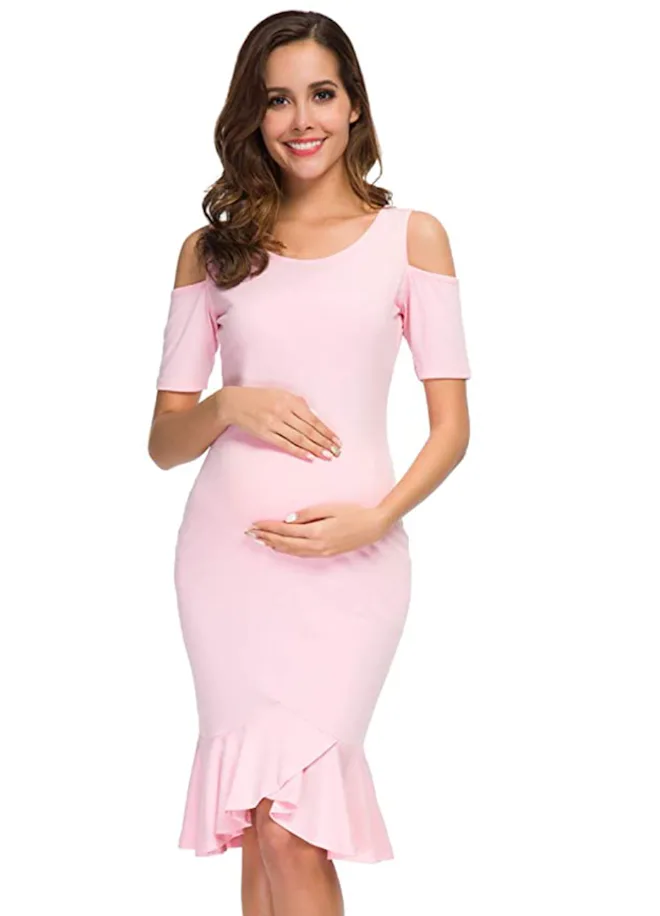 amazon pink maternity dress Pink Maternity Dresses for Baby Shower, Off the Shoulder Pregnancy Photoshoot Maxi Gown for Women, Bunmp-Friendly Wedding Guest Outfit, Cocktail Dress at Amazon Women's Clothing store