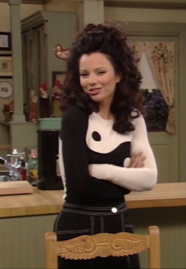 The Nanny's Fran Fine wearing a black yin and yang top and pants, styled by costume designer Brenda ...