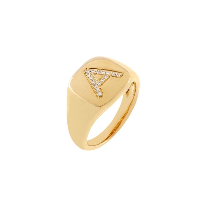 Diamond Initial Pinky Ring 14K