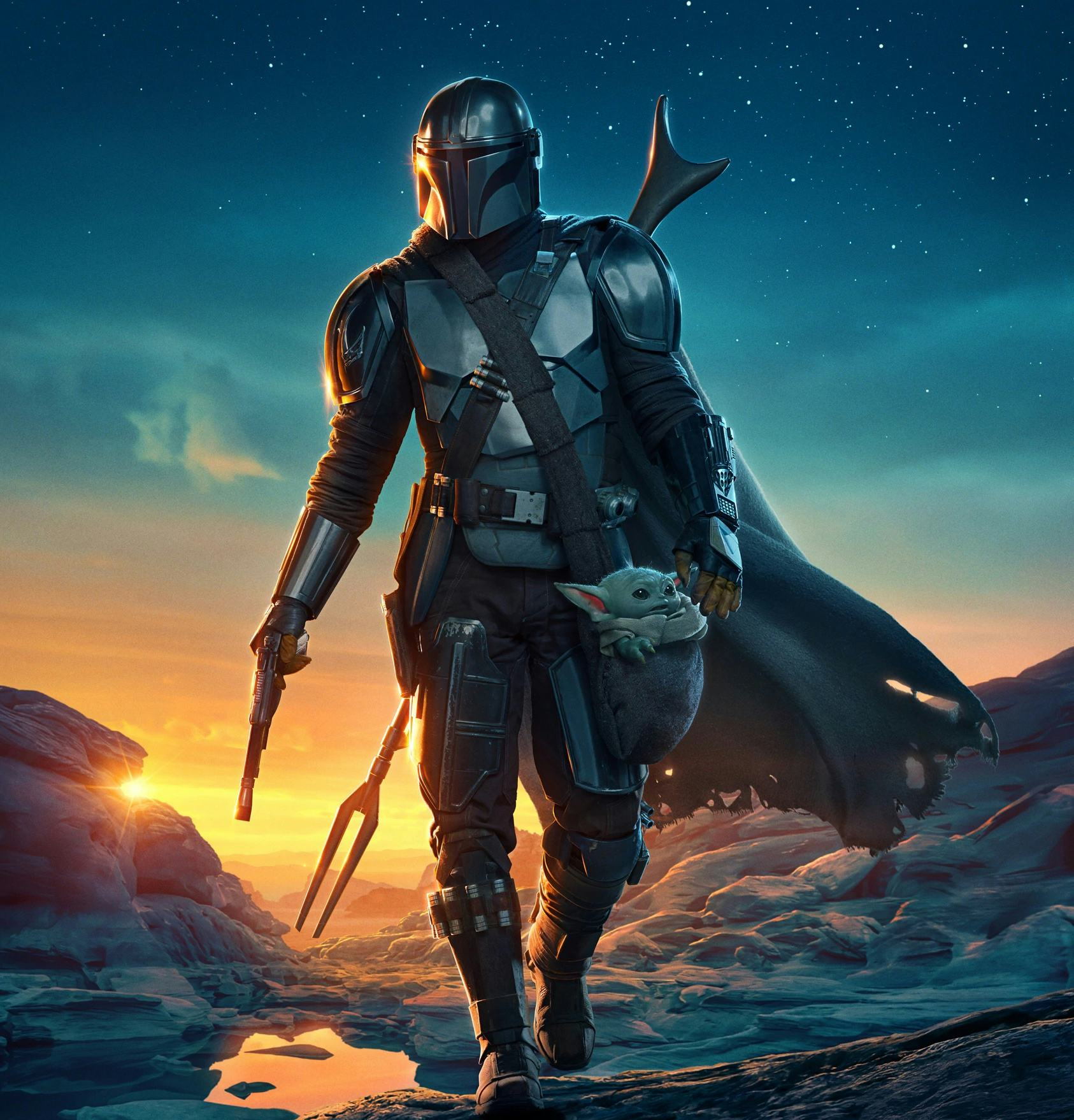 Pedro Pascal with Baby Yoda in 'The Mandalorian'