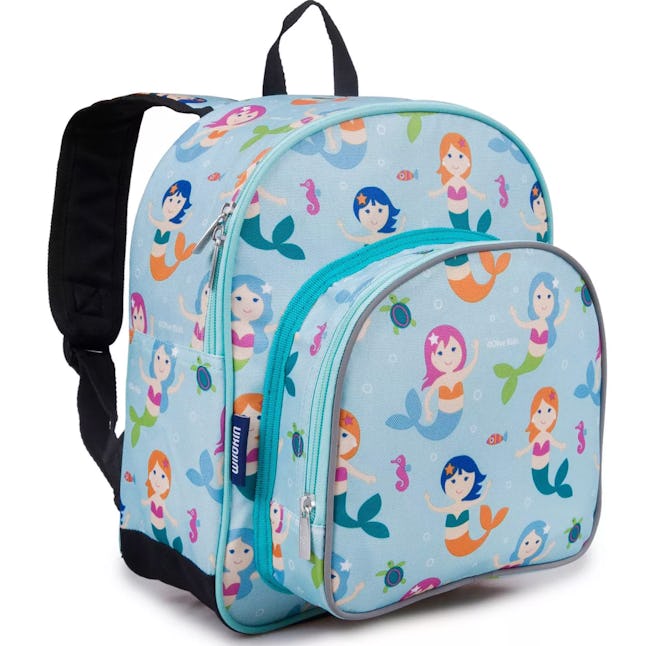 12.5-inch Olive Pack 'n Snack Kids' Backpack - Blue Mermaids