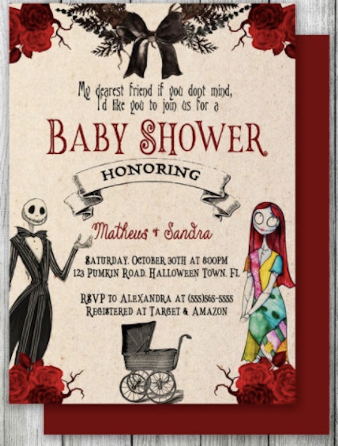 Bat and buggy Nightmare Before Christmas baby shower invitation