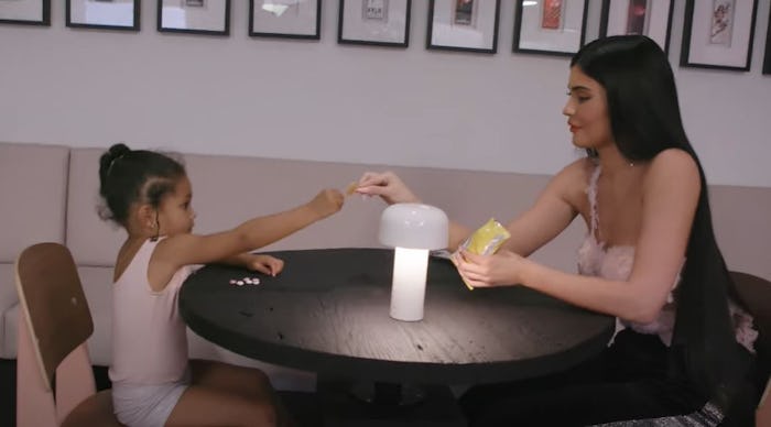 Kylie Jenner, 23, sharing snacks with her daughter, Stormi Webster, 3, in July 12, 2021 YouTube clip...