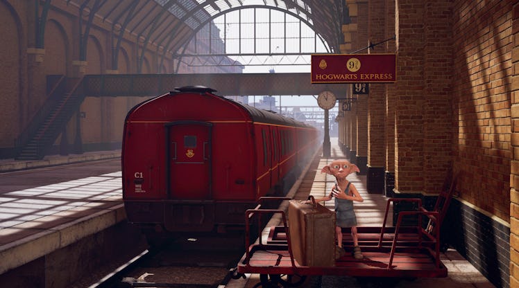 Dobby from the 'Harry Potter' movies stands at King's Cross Station in the virtual reality experienc...