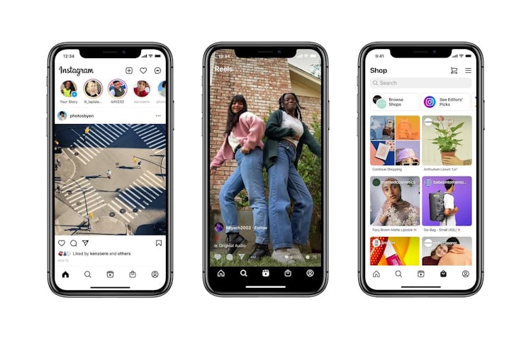 Instagram features including feed, Reels, and shopping