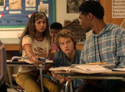 MADISON BAILEY as KIARA, RUDY PANKOW as JJ and JONATHAN DAVISS as POPE in Netflix's 'Outer Banks;