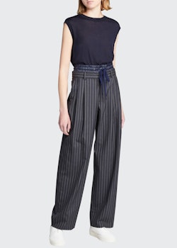 Pinstriped Double Waistband Trousers