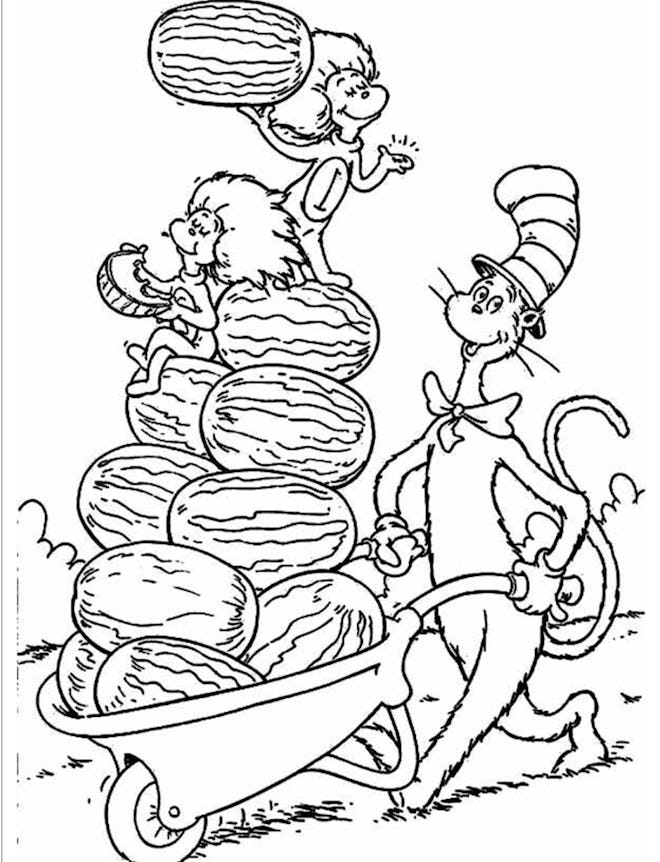 cat in the hat watermelon coloring page