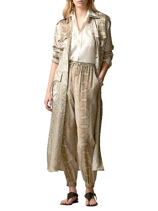 Dasha Silk Snake-Print Trench Coat