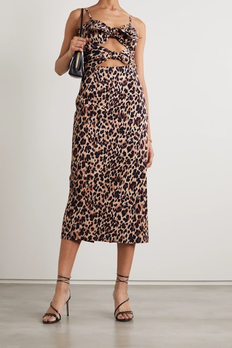 Mia Knotted Leopard-Print Cotton-Blend Midi dress