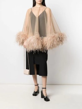 Feather-Hem Sheer Poncho