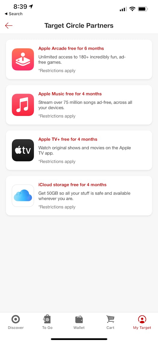 You can find Target Circle's free Apple subscriptions online or in the app.