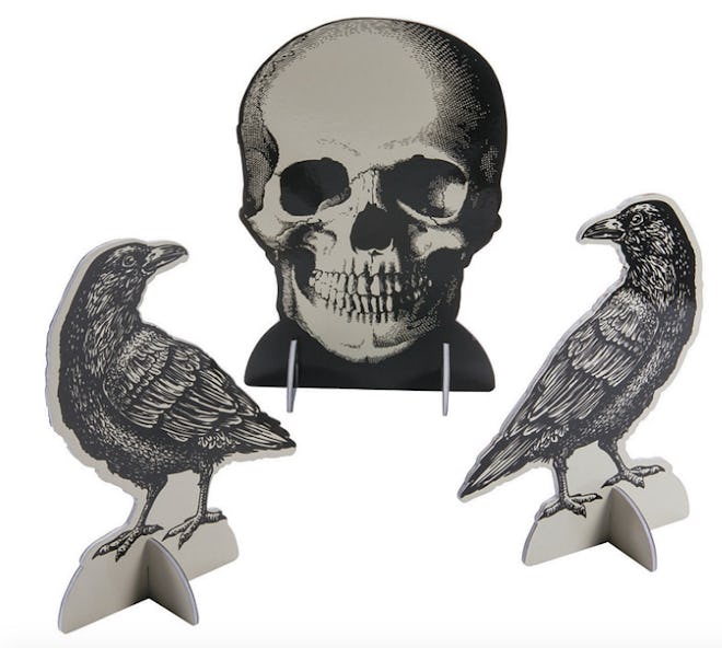 Vintage skull and raven tabletop decorations