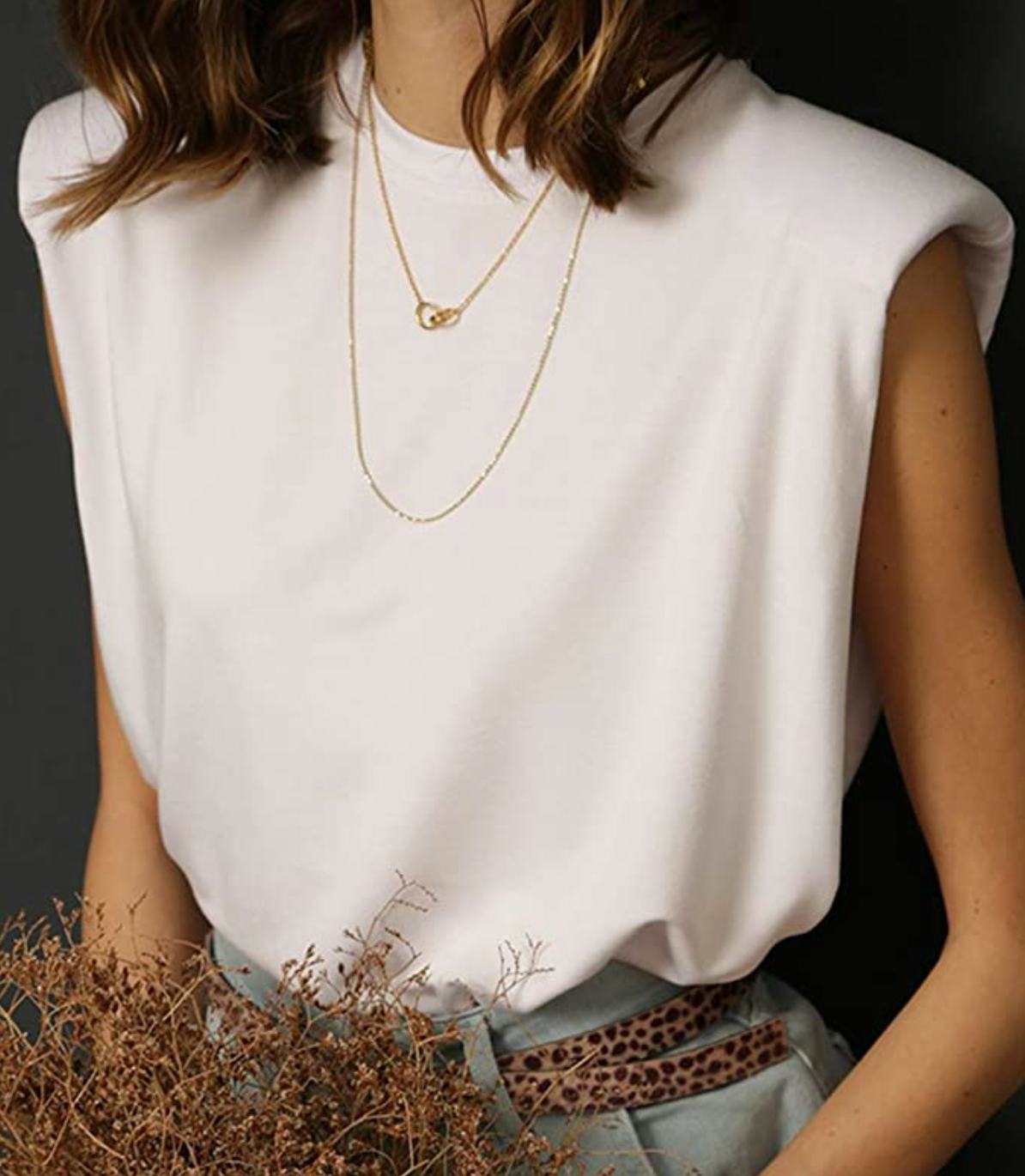 Meladyan Padded Shoulder Sleeveless Tee