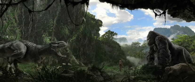 King Kong takes place on an island inhabited by dinosaurs.
