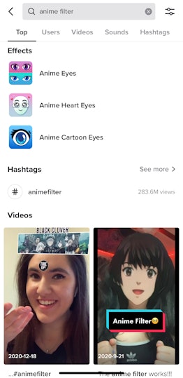 How to search for filters on TikTok discover page. 