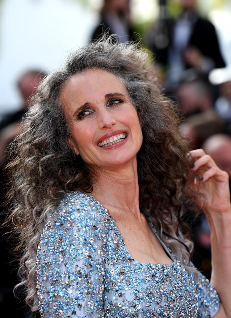 Andie MacDowell in a blue sequin gown at the Cannes Film Festival 2021