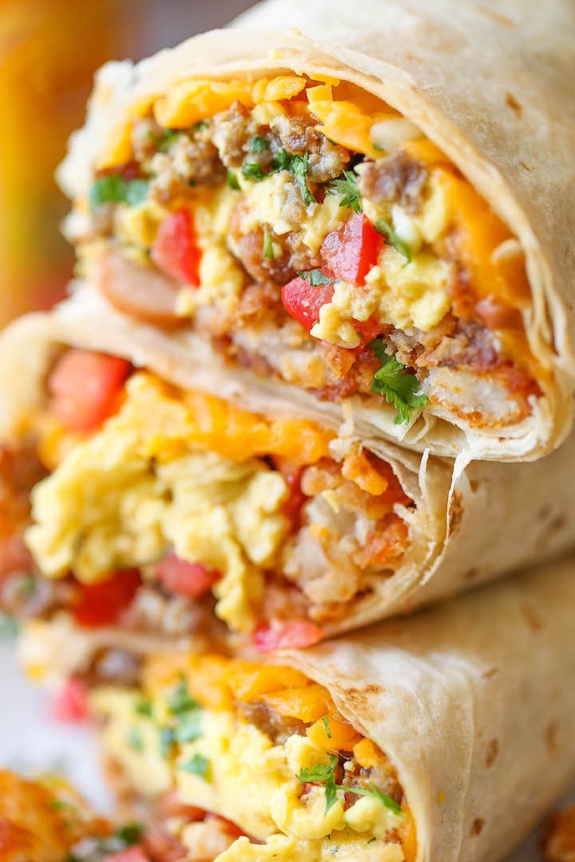 Frozen breakfast burritos are an easy breakfast idea for kids to make.