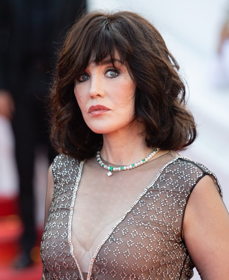 Isabelle Adjani in a black beaded mesh dress  at the Cannes Film Festival 2021