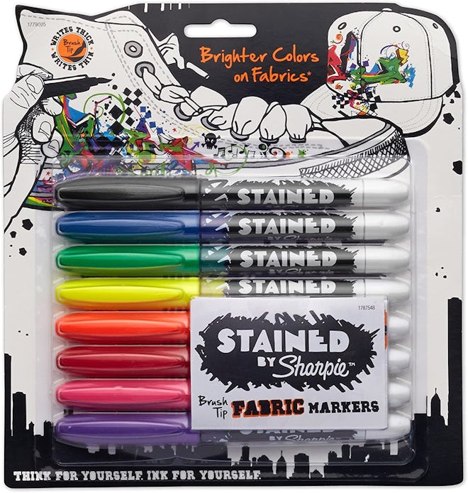 Stained By Sharpie Brush Tip Fabric Markers, Assorted Colors (8-Pack)