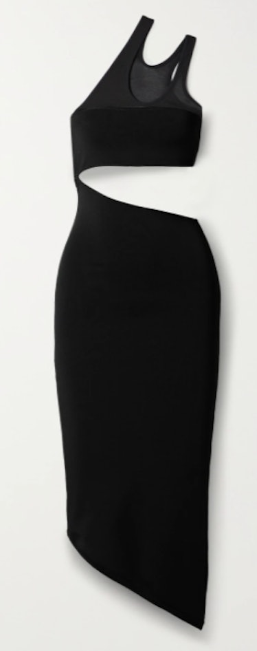 One-Shoulder Cutout Stretch-Knit Midi Dress