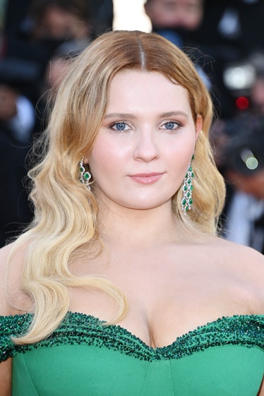 Abigail Breslin in a green dress and green crystal earrings at the Cannes Film Festival 2021